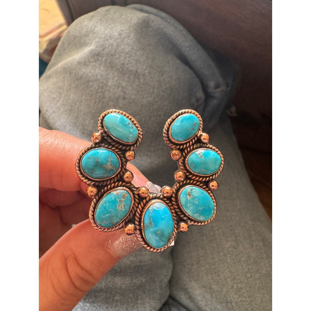 Southwestern Naja Style Blue Ridge Turquoise Copper Statement Ring Adjustable